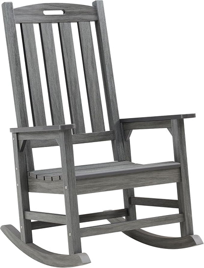 Psilvam Outdoor Rocking Chair, Poly Lumber Oversized Rocking Chair with 21" Wide Seat and 32" Tall Backrest, Pre-Assembled with Most Components for Effortless Installation(Dark Gray)