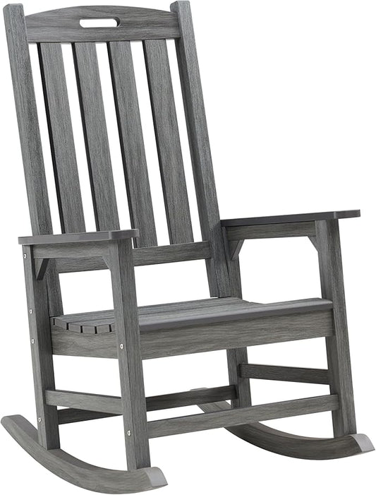 Psilvam Outdoor Rocking Chair, Poly Lumber Oversized Rocking Chair with 21" Wide Seat and 32" Tall Backrest, Pre-Assembled with Most Components for Effortless Installation(Dark Gray)