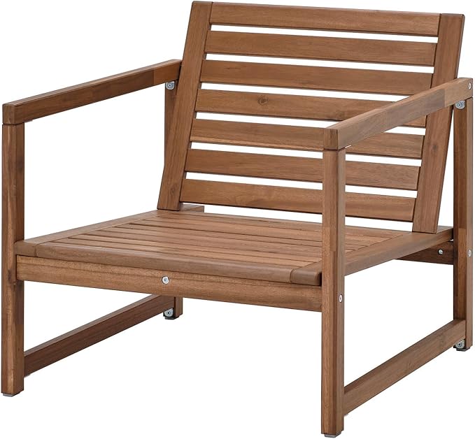 Outdoor Lounge Chair, Solid Acacia Wood Patio Armchair with Wide Deep Seat, Light Brown Stain Finish, Durable Balcony or Garden Seating, 27.125 x 30.625 x 27 Inches, 243 lb Capacity