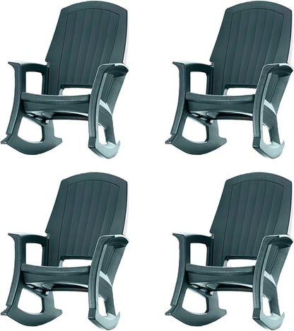 Semco Rockaway Heavy-Duty All-Weather Low Maintenance Easy Assembly Plastic Outdoor Rocking Chair for Deck and Patio, Green (4 Pack)