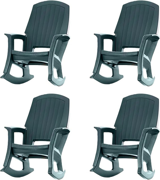 Semco Rockaway Heavy-Duty All-Weather Low Maintenance Easy Assembly Plastic Outdoor Rocking Chair for Deck and Patio, Green (4 Pack)