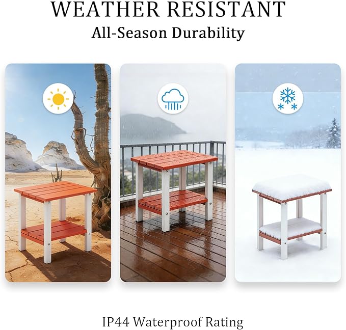 OTSUN Adirondack Outdoor Side Table, 16" HDPE Patio Side Table with Shelf, Weather Resistant Easy Maintenance for Backyard Pool Porch Garden & Lawn