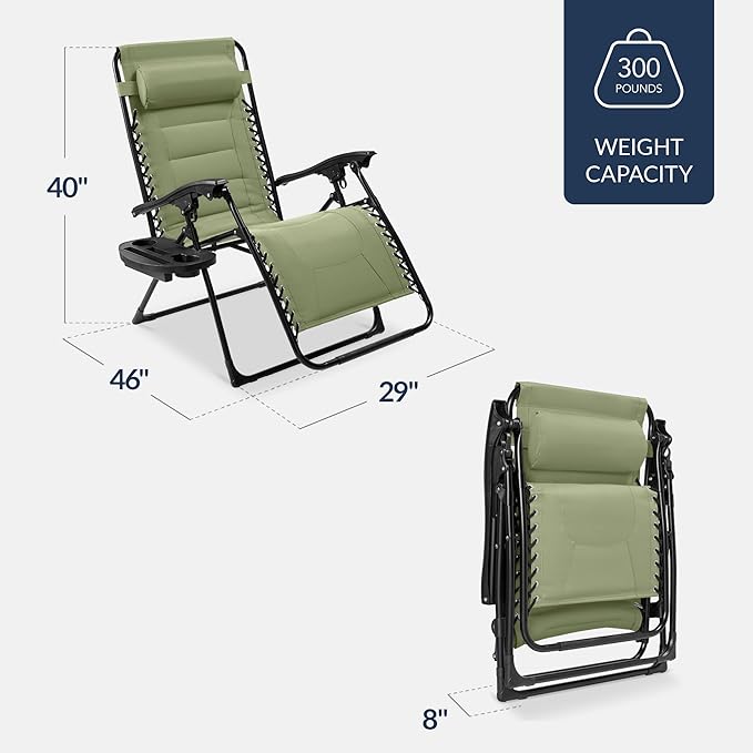 Best Choice Products Oversized Padded Zero Gravity Chair, Folding Outdoor Patio Recliner - Photo 2