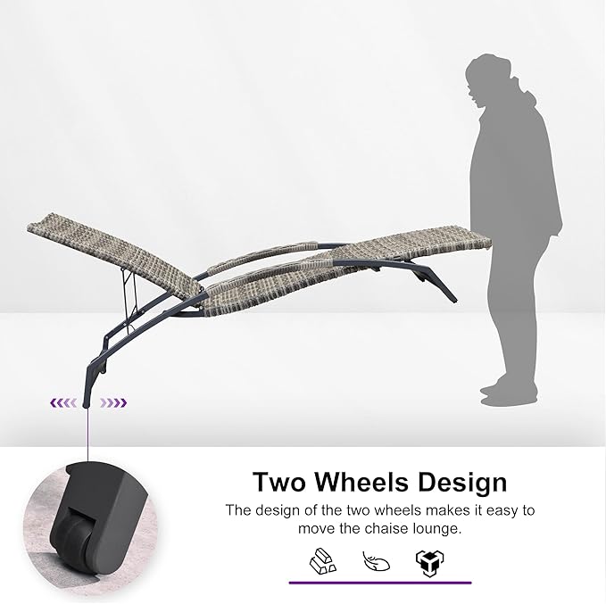PURPLE LEAF Patio Chaise Lounge Chair Set of 2 Wicker Tanning Outdoor Pool Adjustable Recliner Chair for Outside Beach - Photo 6