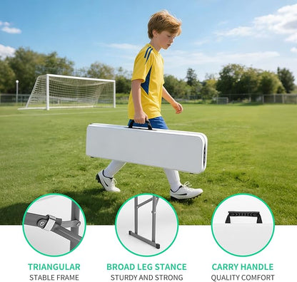 CHRONELL 6FT Folding Bench Portable, 6 Foot Plastic Foldable Chair with Carrying Handle & Lock, Waterproof Outdoor Bench in Garden Picnic Camping Dining Party Seat for Soccer Activities, 2 Pack C