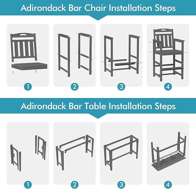 Ciokea Outdoor Bar Height Table Set of 5, 60" Extra Long Rectangle High Top Table and 4 Oversized Adirondack Chairs Set - Photo 9