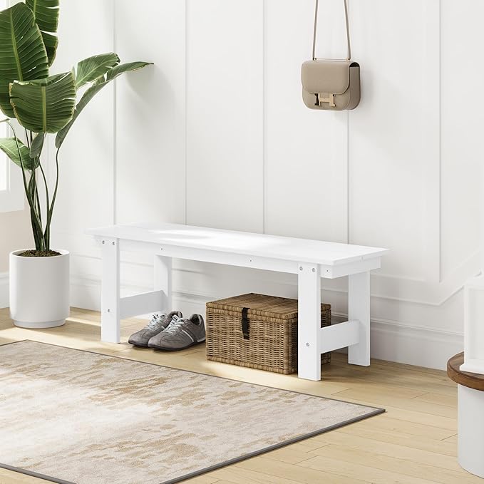 Costaelm Garden Bench, Front Porch Bench Entryway Park Bench, Patio Backless Garden Seat for Outdoors/Indoor, Low Farmhouse Bench, White