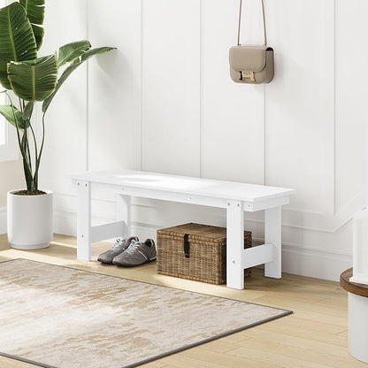 Costaelm Garden Bench, Front Porch Bench Entryway Park Bench, Patio Backless Garden Seat for Outdoors/Indoor, Low Farmhouse Bench, White