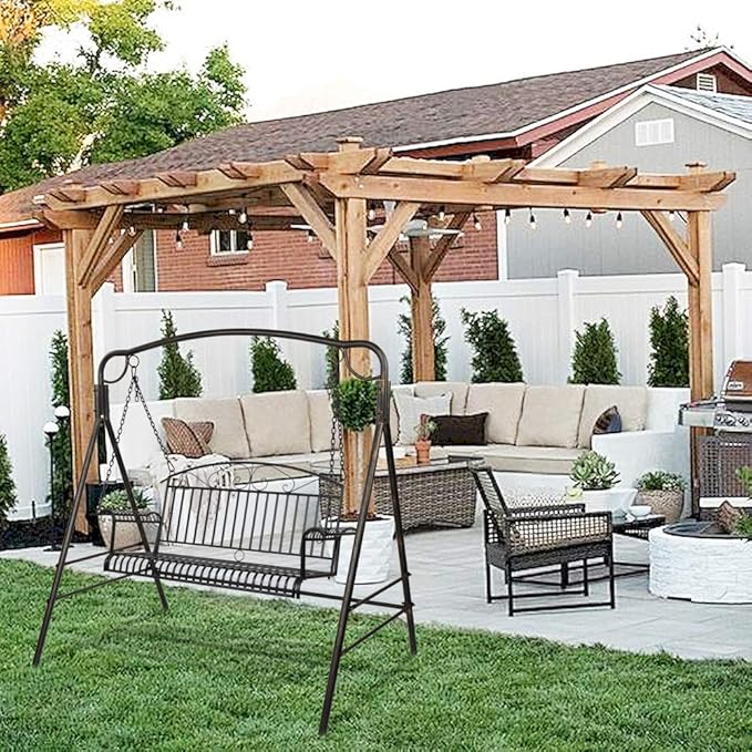 Porch Swing Hanging Bench Metal Porch Swing Outdoor Patio Furniture Iron Swing Chair Heavy Duty Steel Black Porch Swing Hanging Chair Porch Swings for Garden, Yard, Deck, Backyard(Not Included Stand)