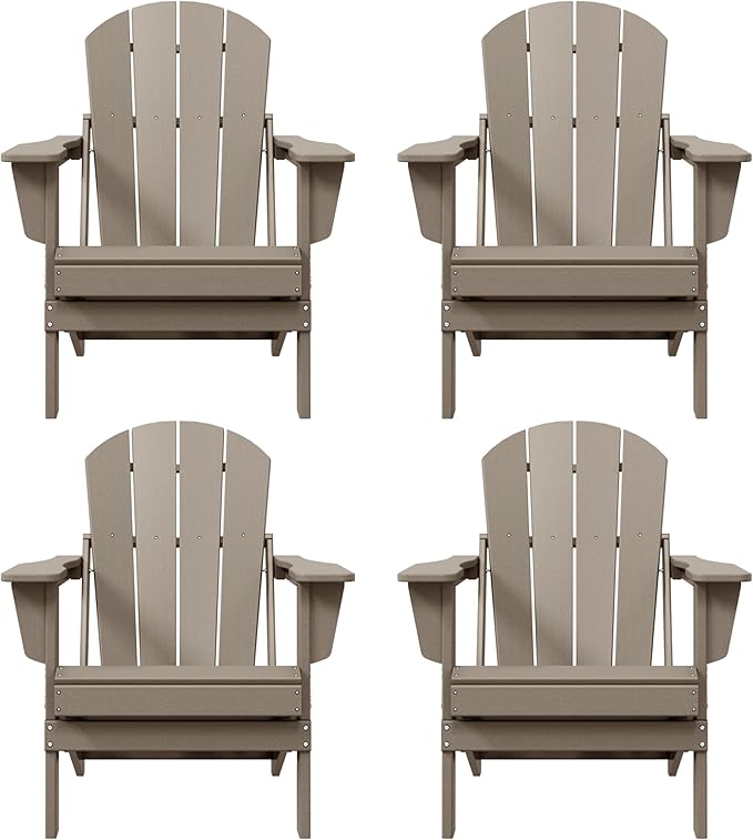WO WESTIN OUTDOOR HDPE Laguna Outdoor Folding Poly Adirondack Chair (Set of 4), Weathered Wood
