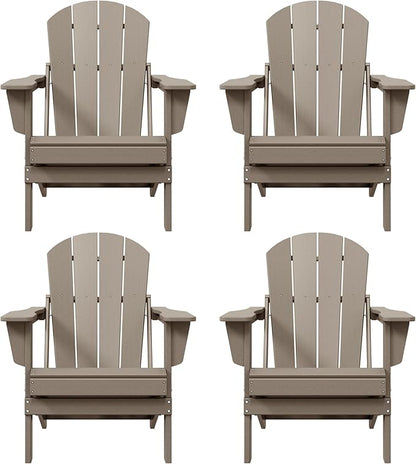 WO WESTIN OUTDOOR HDPE Laguna Outdoor Folding Poly Adirondack Chair (Set of 4), Weathered Wood