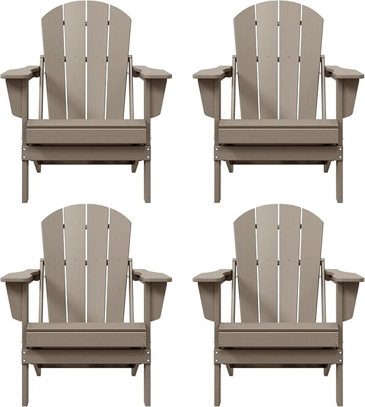 WO WESTIN OUTDOOR HDPE Laguna Outdoor Folding Poly Adirondack Chair (Set of 4), Weathered Wood