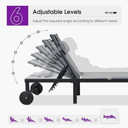 PURPLE LEAF Outdoor Tanning Lounge Chair Set with Face Hole Adjustable Reclining Chairs for Poolside Beach Wheels Pillows and Table Patio Aluminum Sunbathing Lounger Grey