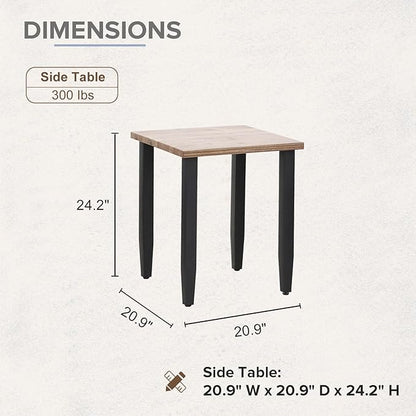 COOS BAY Modern Outdoor Table, Patio Side Table with Wood Grain Top, Metal Weather-Resistant Table for Deck, Porch, Balcony, Garden, 20.9" x 20.9" x 24.2", Brown
