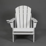 HDPE Folding Adirondack Chair with Cup Holder Outside, Composite Outdoor Chairs with Wood Texture, White - Photo 5