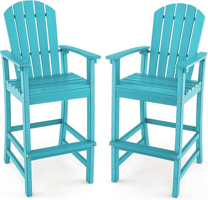 Giantex Set of 2 HDPE Outdoor Bar Stools, All Weather Tall Adirondack Chair with Armrest, Footrest, Load 360Lbs, Counter Height Bar Stool for Patio, Garden, Yard, Indoor Or Outdoor Use (Turquoise)