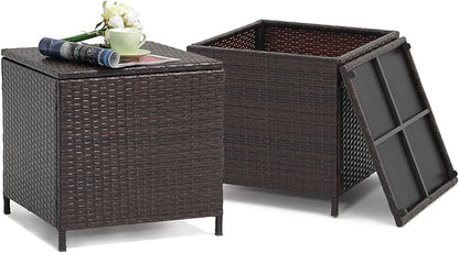 Verano Garden Outdoor Wicker Side Table Set of 2, Small Storage Rattan Wicker End Table, Square Resin Coffee Table for Garden Porch Deck Living Room Backyard