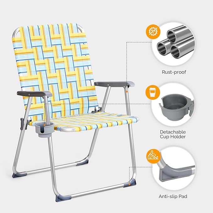 VINGLI Aluminum Oversize Patio Lawn Chairs Folding Set of 2 with Detachable Cup Holder - Photo 4