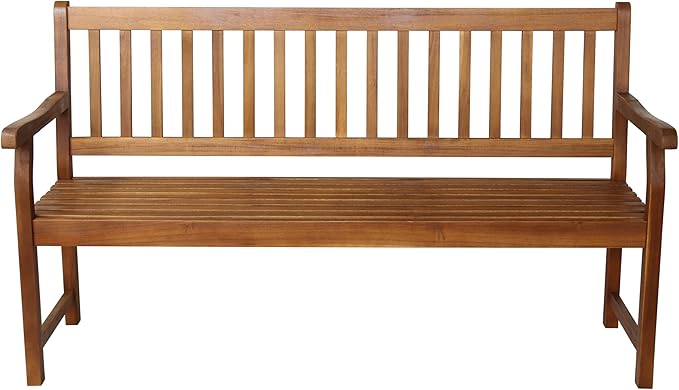 JONATHAN Y BNH101A Laurel 59.1" 3-Seat Slat-Back 600-Lbs Support Acacia Wood Outdoor Garden Patio Bench for Garden, Lawn - Photo 6