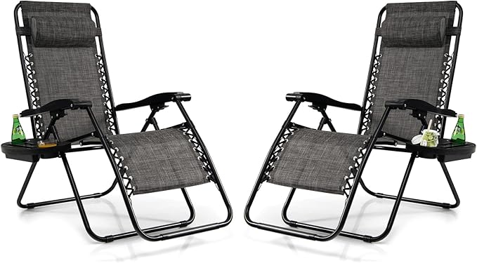 Tangkula Set of 2 Zero Gravity Chair, Folding Patio Lounge Chair Adjustable Outdoor Recliner with Cup Holder - Photo 1