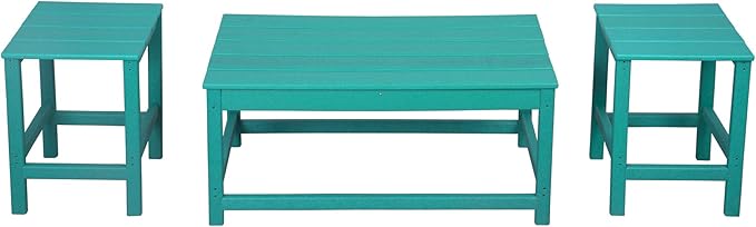 WestinTrends Malibu 3-Piece Set Outdoor Coffee and Side Table for Adirondack Chair, Turquoise