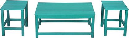 WestinTrends Malibu 3-Piece Set Outdoor Coffee and Side Table for Adirondack Chair, Turquoise