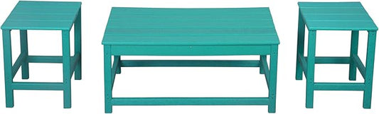 WestinTrends Malibu 3-Piece Set Outdoor Coffee and Side Table for Adirondack Chair, Turquoise