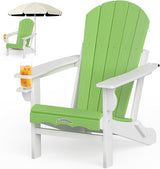 Folding Adirondack Chair –Recyclable HDPE Outdoor Adirondack Patio Chair with Cup Holder, Wood Texture & Umbrella Hole - Photo 1