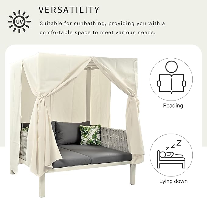 Merax Outdoor Patio Daybed with Soft Cushions and Curtains - Photo 3