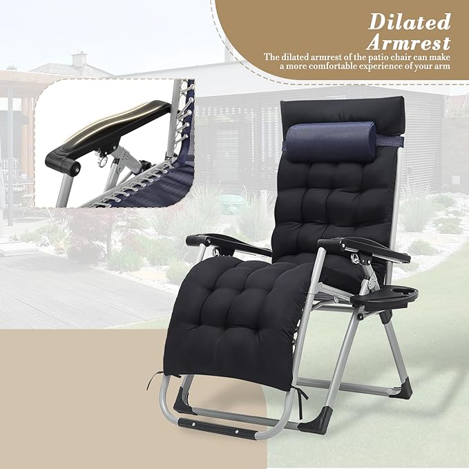 Athena Collection 3 in 1 Patio Lounge Chair Foldable Camping Chair with Headrest Chaise Lounge Nap Chair with Removable - Photo 9