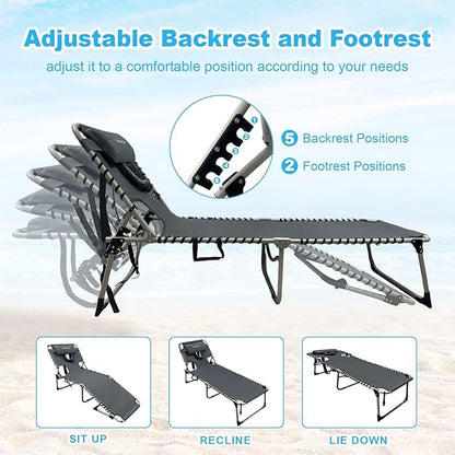 Backpack Sun Tanning Chair with Face Hole & Beach Table, 5-Position Adjustable Folding Lounge Chair Outdoor for Lawn Patio Garden