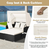 Tangkula Patio Rattan Daybed with Retractable Canopy, Outdoor Wicker Sunbed Lounger with 2 Foldable Side Tables - Photo 5
