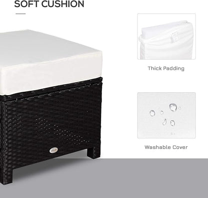 Outsunny 20" Patio Wicker Ottoman, Multipurpose Outdoor PE Rattan Footrest, Additional Seating, Side Table with Soft Cushion, Black, Cream White