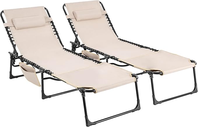 NUU GARDEN Set of 2 Folding Oxford Chaise Lounge Chair - Photo 1