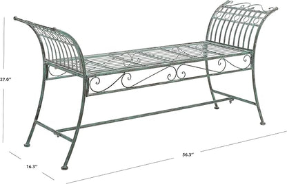 SAFAVIEH Outdoor Collection Hadley Victorian Scroll Antique Dark Green Wrought Iron Bench