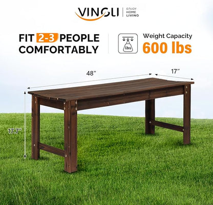 VINGLI Outdoor Wood Bench, 48" Outdoor Bench Patio Wooden Bench Garden Bench Outdoor Backless Bench for Deck Patio (Carbonized)
