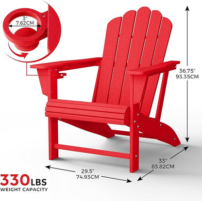 Costaelm Lakeview Outdoor Patio HDPE Adirondack Chair with Cup Holder, Red