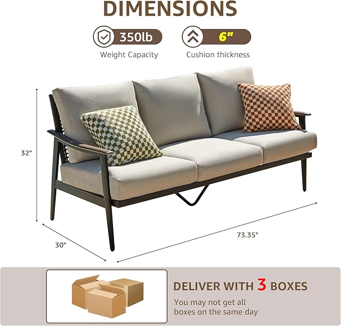 NATURAL EXPRESSIONS Patio Sofa Outdoor Furniture Metal Chair with Wicker Backrest & 6 Inches Cushion for Indoor - Photo 2
