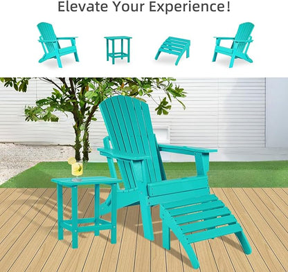 Aoodor Folding Adirondack Chair HDPE Outdoor All-Weather Chair for Patio, Garden, Backyard, Lawn, Fire Pit, Set of 2, Aruba