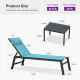 PURPLE LEAF Outdoor Oversized Lounge Chair Set of 3 Patio Chaise Pool Lounger Aluminum Frame with Side Table and Wheels - Photo 9