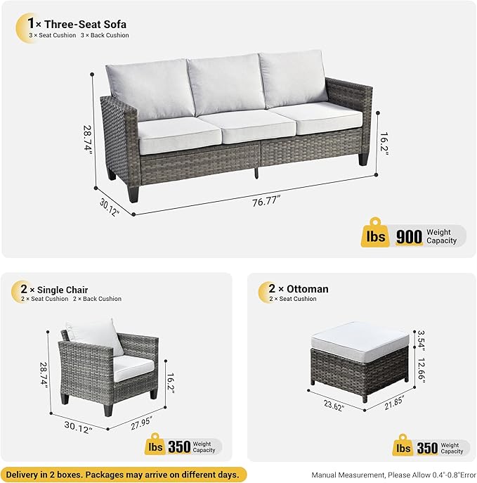 ovios Patio Furniture Set, 5 Pieces Outdoor Wicker Sofa Couch with Ottomans Comfy Cushions - Photo 7