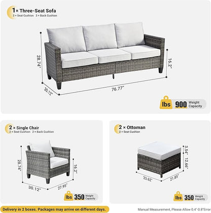 ovios Patio Furniture Set, 5 Pieces Outdoor Wicker Sofa Couch with Ottomans Comfy Cushions, All Weather High Back Rattan Conversation Set for Backyard Porch, Grey