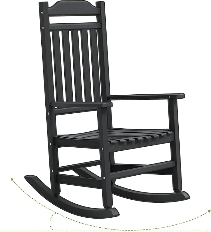 LHBcraft Oversized Rocking Chair Outdoor-High Back Porch Rocker, HDPE All Weather Black Rocking Chair for Porch, Outdoor Chairs for Patio, Polywood Rocking Chairs