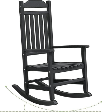 LHBcraft Oversized Rocking Chair Outdoor-High Back Porch Rocker, HDPE All Weather Black Rocking Chair for Porch, Outdoor Chairs for Patio, Polywood Rocking Chairs
