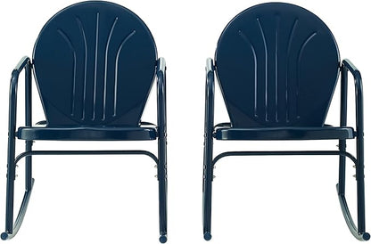 Crosley Furniture Griffith Retro Metal Outdoor Rocking Chairs, Set of 2, for Porch, Deck, Balcony, Backyard, Navy Gloss
