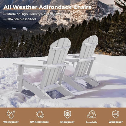 BRIOPAWS Folding-Adirondack-Chair | HDPE Plastic | Fire Pit Chairs | Cup Holder | Curved Back | All Weather | for Outdoor Backyard Deck Patio | White