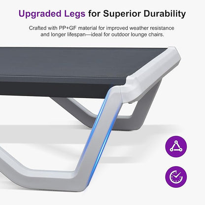 PURPLE LEAF Outdoor Chaise Lounge Set of 3 Plastic Pool Lounge Chair with Metal Side Table Patio Stackable Lounger Chair for Poolside Sunbathing Beach Deck Yard, Dark Grey