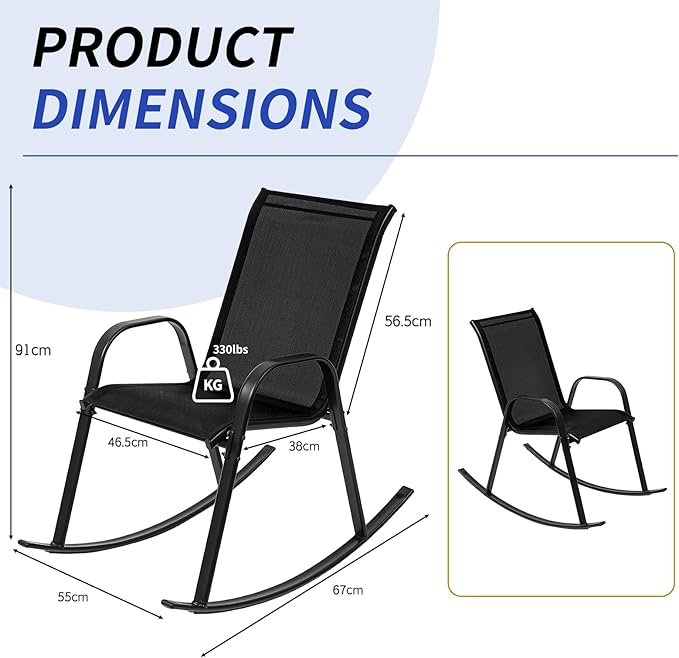 Outdoor Rocking Chairs with Backrest/Armrests-Assembly for Patio Lawn Garden Balcony Deck Camping Porch-Set of 2 (Black)