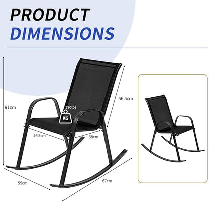 Outdoor Rocking Chairs with Backrest/Armrests-Assembly for Patio Lawn Garden Balcony Deck Camping Porch-Set of 2 (Black)