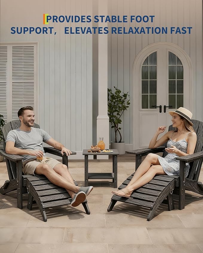 Garvee Folding Adirondack Ottoman, HDPE Outdoor Footrest for Adirondack Chair, All-Weather Resistant for Deck Backyard Patio Outside Poolside Porch Lawn - Grey
